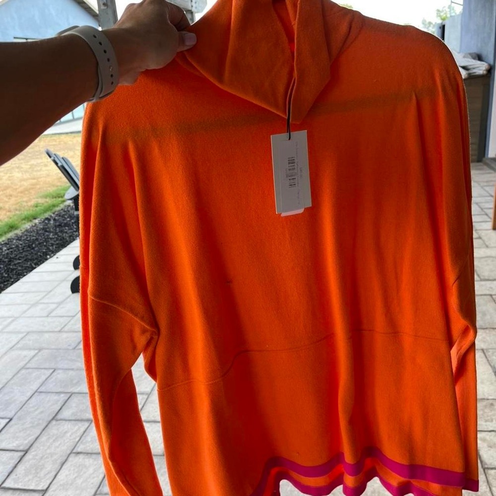 THML Bright Orange Cowl Neck Sweater with Pink Trim
